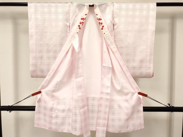 平和屋着物[]子供　女の子　長襦袢　袷　格子地紋　淡藤色　半衿刺繍　DABA3532ma