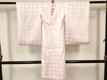 平和屋着物[]子供　女の子　長襦袢　袷　格子地紋　淡藤色　半衿刺繍　DABA3532ma