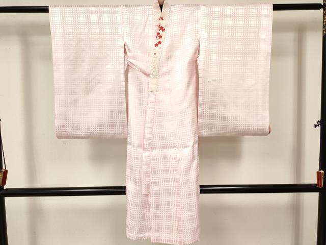 平和屋着物[]子供　女の子　長襦袢　袷　格子地紋　淡藤色　半衿刺繍　DABA3532ma