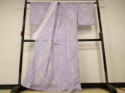 平和屋着物＊夏物 小紋 絽 草花文 洗える着物 AABE4344jd