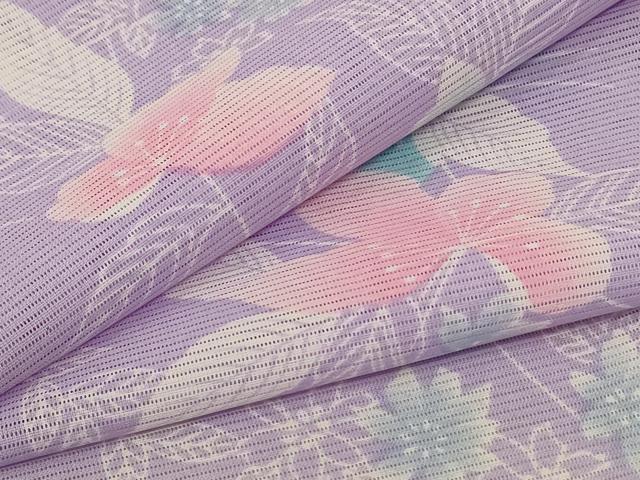 平和屋着物＊夏物 小紋 絽 草花文 洗える着物 AABE4344jd