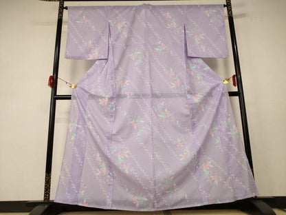 平和屋着物＊夏物 小紋 絽 草花文 洗える着物 AABE4344jd