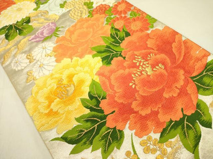 平和屋着物◎六通柄袋帯　唐織　牡丹　金銀糸　正絹　逸品　DABA6436op