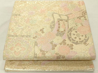 平和屋着物◎六通柄袋帯　御所車花文　金糸　正絹　逸品　DABA5342cd