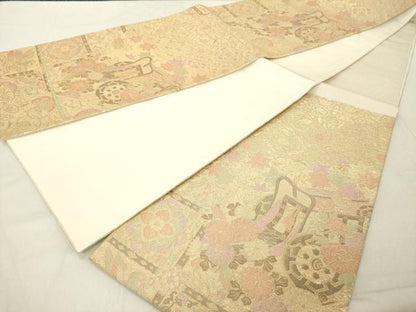 平和屋着物◎六通柄袋帯　御所車花文　金糸　正絹　逸品　DABA5342cd