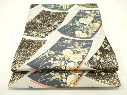 平和屋着物◎六通柄袋帯　涼節色紙文　金糸　正絹　逸品　DAAZ1871xg