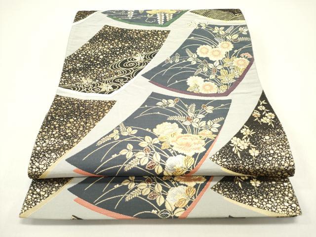 平和屋着物◎六通柄袋帯　涼節色紙文　金糸　正絹　逸品　DAAZ1871xg