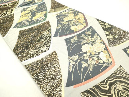平和屋着物◎六通柄袋帯　涼節色紙文　金糸　正絹　逸品　DAAZ1871xg