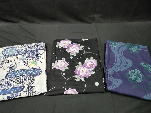 平和屋本店■浴衣 まとめて 3点 花柄 青海波 ラメ など 着用可能多数 ppp3160 km