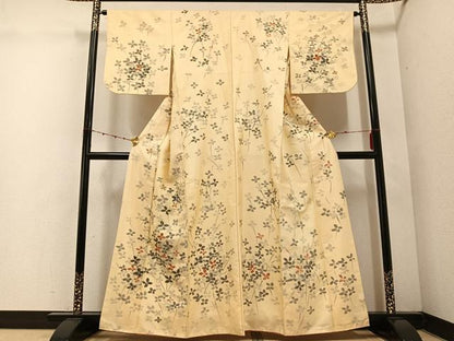 平和屋着物●上質な小紋　紬地　花尽くし　正絹　逸品　AABE4845ph