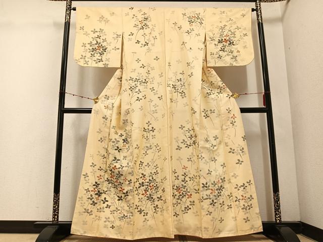 平和屋着物●上質な小紋　紬地　花尽くし　正絹　逸品　AABE4845ph