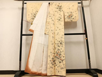 平和屋着物●上質な小紋　紬地　花尽くし　正絹　逸品　AABE4845ph