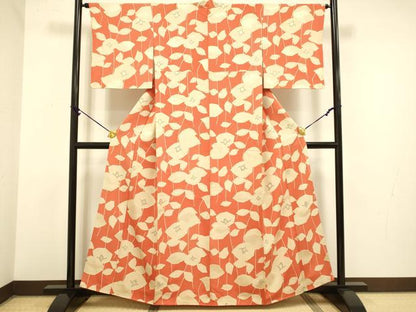 平和屋着物▼上質な小紋 地紋起こし 椿 正絹 逸品 DAAZ5480du