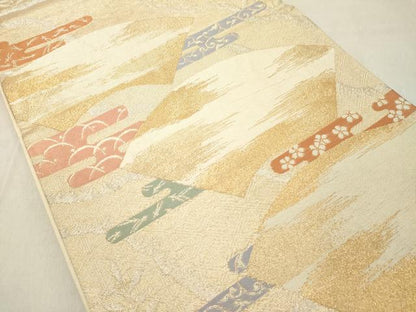 平和屋着物◎六通柄袋帯　地紙花文　正絹　逸品　DABA5369cd