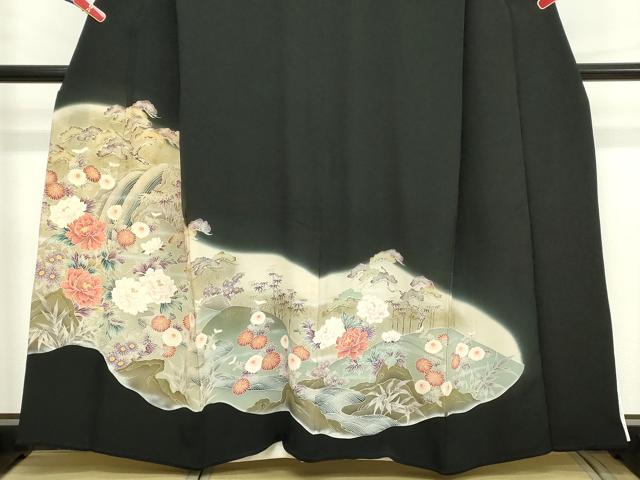 平和屋着物■豪華黒留袖 流水花文 暈し染め 正絹 逸品 DABA5409cd