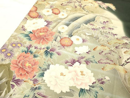 平和屋着物■豪華黒留袖 流水花文 暈し染め 正絹 逸品 DABA5409cd