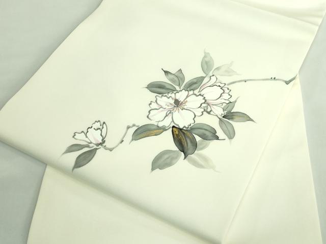 平和屋着物●極上　塩瀬　九寸名古屋帯　手描き　枝花文　金彩　逸品　DZAB3124kh6