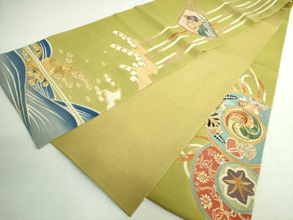 平和屋着物●極上　アンティーク　大正ロマン　太鼓柄袋帯　駒刺繍　鏡裏花文　金糸　逸品　DZAB3122kh6