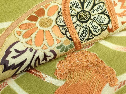 平和屋着物●極上　アンティーク　大正ロマン　太鼓柄袋帯　駒刺繍　鏡裏花文　金糸　逸品　DZAB3122kh6