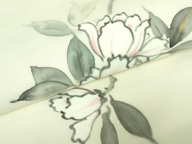平和屋着物●極上　塩瀬　九寸名古屋帯　手描き　枝花文　金彩　逸品　DZAB3124kh6