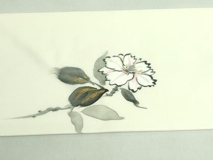 平和屋着物●極上　塩瀬　九寸名古屋帯　手描き　枝花文　金彩　逸品　DZAB3124kh6