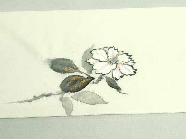 平和屋着物●極上　塩瀬　九寸名古屋帯　手描き　枝花文　金彩　逸品　DZAB3124kh6