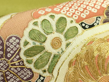 平和屋着物●極上　アンティーク　大正ロマン　太鼓柄袋帯　駒刺繍　鏡裏花文　金糸　逸品　DZAB3122kh6