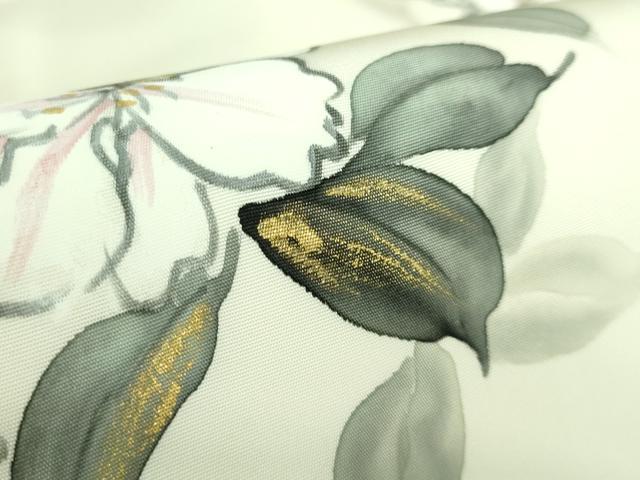 平和屋着物●極上　塩瀬　九寸名古屋帯　手描き　枝花文　金彩　逸品　DZAB3124kh6