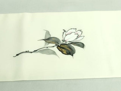 平和屋着物●極上　塩瀬　九寸名古屋帯　手描き　枝花文　金彩　逸品　DZAB3124kh6