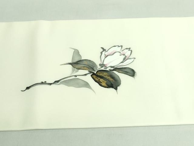 平和屋着物●極上　塩瀬　九寸名古屋帯　手描き　枝花文　金彩　逸品　DZAB3124kh6