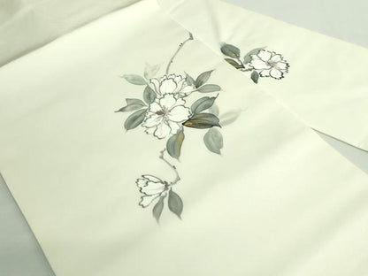 平和屋着物●極上　塩瀬　九寸名古屋帯　手描き　枝花文　金彩　逸品　DZAB3124kh6