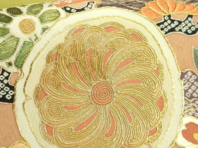 平和屋着物●極上　アンティーク　大正ロマン　太鼓柄袋帯　駒刺繍　鏡裏花文　金糸　逸品　DZAB3122kh6