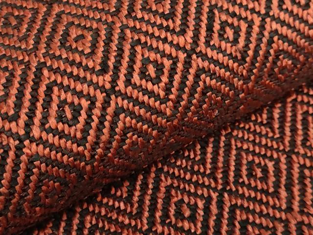 平和屋本店●希少　ざざんざ織　八寸名古屋帯　一重帯　菱　黒地　逸品　未使用　DZAB3185kh6