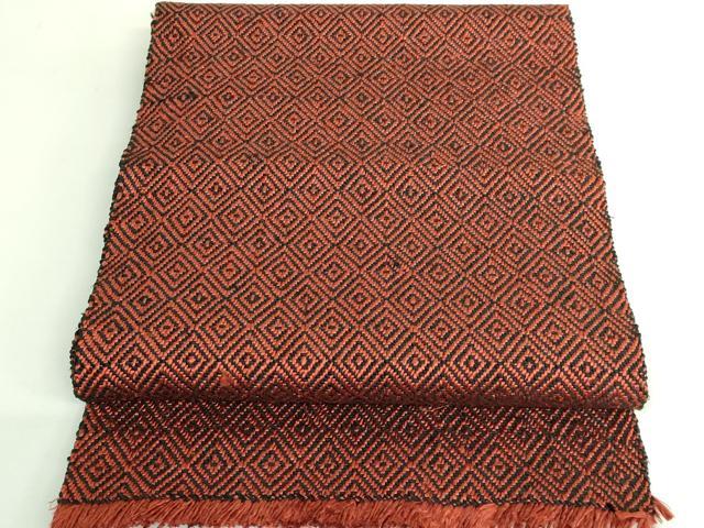平和屋本店●希少　ざざんざ織　八寸名古屋帯　一重帯　菱　黒地　逸品　未使用　DZAB3185kh6