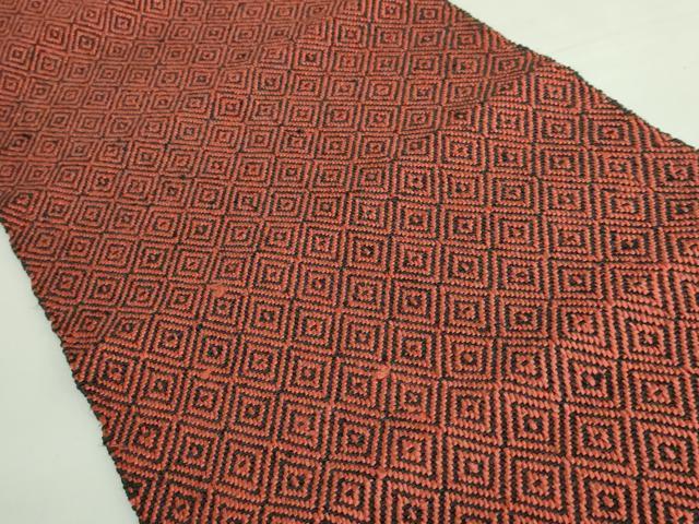 平和屋本店●希少　ざざんざ織　八寸名古屋帯　一重帯　菱　黒地　逸品　未使用　DZAB3185kh6