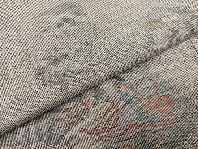 平和屋着物●本場大島紬 白大島 色紙人物文 正絹 逸品 AABE5888ph