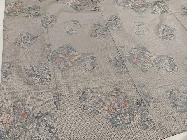 平和屋着物●本場大島紬 白大島 色紙人物文 正絹 逸品 AABE5888ph