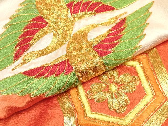 平和屋着物[]七五三　女の子　３歳　祝着　三つ身　長襦袢(袷)セット　駒刺繍　双鶴亀甲花文　暈し染め　逸品　DABA3561ma