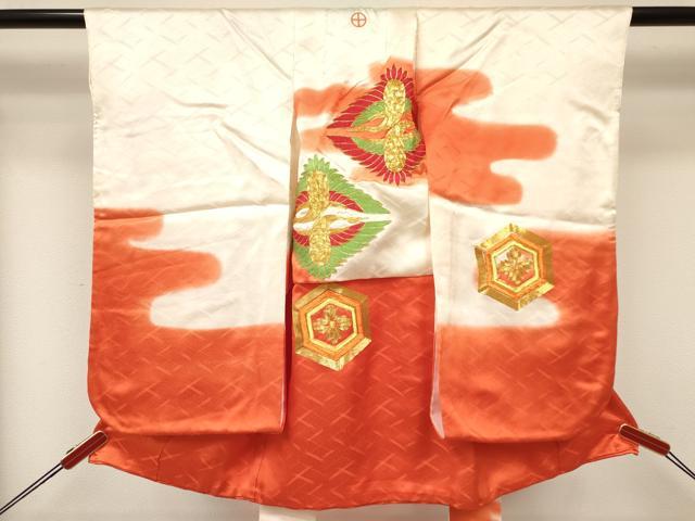 平和屋着物[]七五三　女の子　３歳　祝着　三つ身　長襦袢(袷)セット　駒刺繍　双鶴亀甲花文　暈し染め　逸品　DABA3561ma
