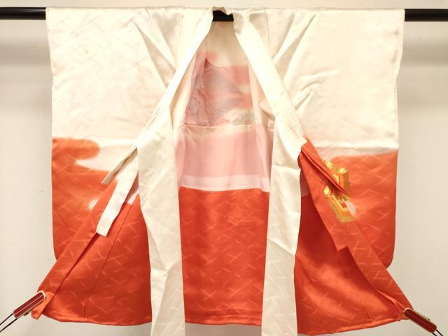 平和屋着物[]七五三　女の子　３歳　祝着　三つ身　長襦袢(袷)セット　駒刺繍　双鶴亀甲花文　暈し染め　逸品　DABA3561ma