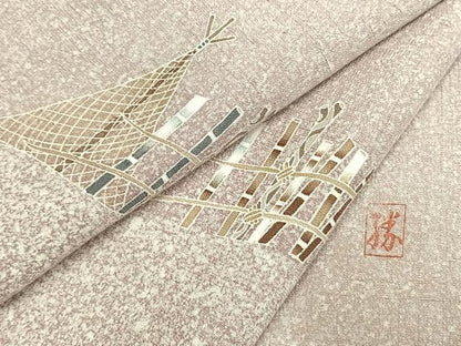 平和屋着物●訪問着 紬地 作家物 風景文 正絹 逸品 AABE5382fy
