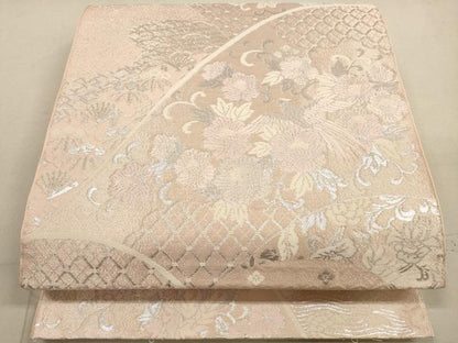 平和屋着物◎六通柄袋帯　鳳凰花文　銀糸　正絹　逸品　DABA8047xg