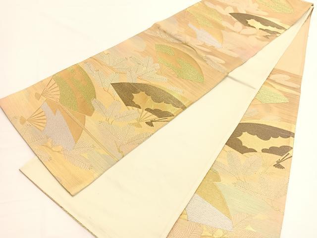 平和屋着物◎六通柄袋帯　扇面松文　金銀糸　正絹　逸品　BAAW3072hv
