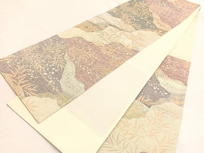 平和屋着物◎六通柄袋帯　箔散らし枝葉文　金銀糸　正絹　逸品　BAAW3132hv