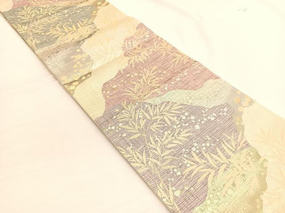 平和屋着物◎六通柄袋帯　箔散らし枝葉文　金銀糸　正絹　逸品　BAAW3132hv