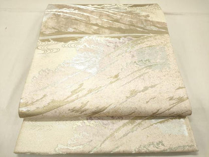 平和屋着物◎西陣 六通柄袋帯 立波文 金銀糸 引箔 正絹 逸品 DAAZ5798ea