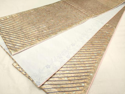 平和屋着物◎全通柄袋帯 ほーび帯 舞桜 斜線文 金糸 正絹 逸品 DAAZ5828ea