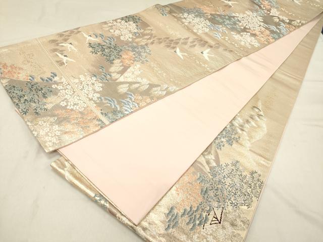 平和屋着物◎六通柄袋帯 唐織 飛鶴風景花松文 金銀糸 正絹 逸品 DAAZ5836ea