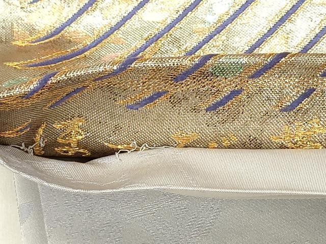 平和屋着物◎全通柄袋帯 ほーび帯 舞桜 斜線文 金糸 正絹 逸品 DAAZ5828ea