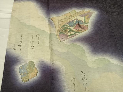 平和屋着物●訪問着　摺工房　渡邊孝　破れ色紙人物文　暈し染め　金銀彩　正絹　逸品　AABE5890ph